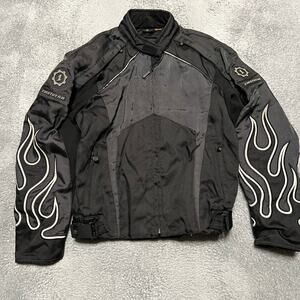 First Gear Coat Mens XL Hypertex Motorcycle Padded Jacket Flame Gray Black